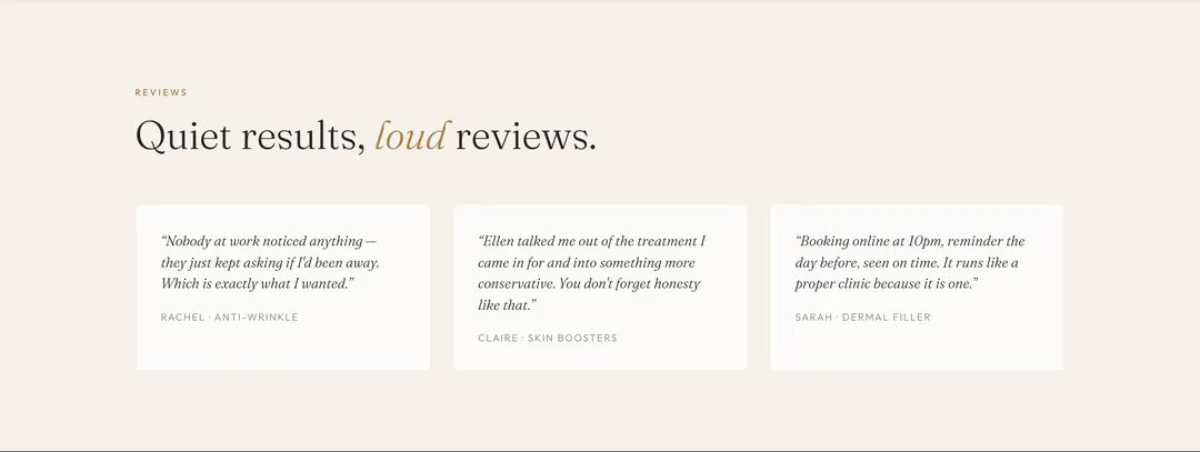 Aesthetics clinic website — Credentials where they count