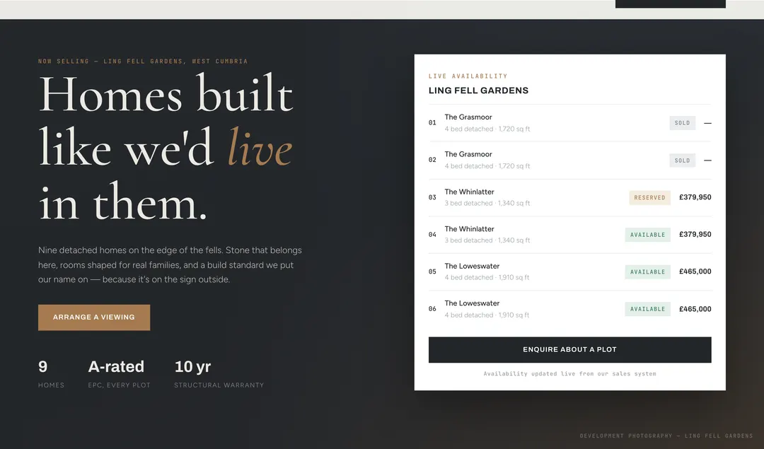 Residential developments website — Live plot availability
