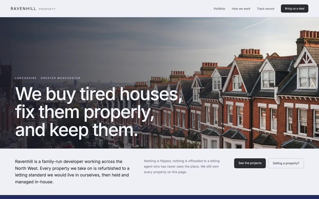 Property refurbishment & lettings website — captured hero